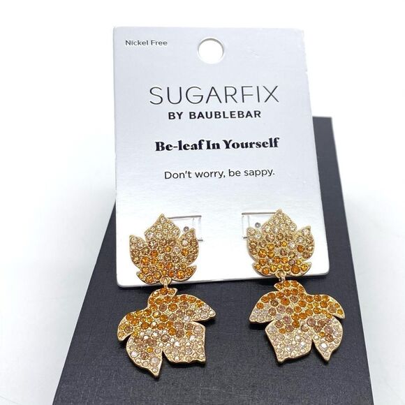 Sugarfix by BaubleBar Earrings Gold Be Leaf In Yourself New Statement Jewel - Picture 1 of 5
